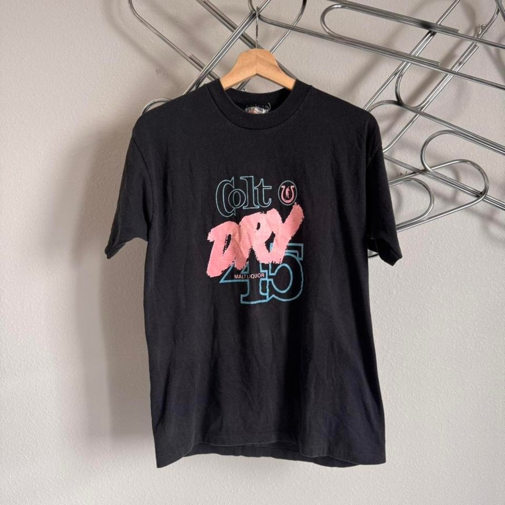 Vintage 80s Colt 45 Dry Malt Liquor T Shirt Skimmers Tag USA Made Beer Promo L